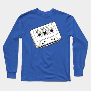 Mix Tape, Black and White - Retro Cassette Tape Outline Drawing Long Sleeve T-Shirt